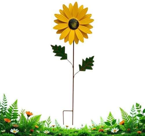 Estacas Metálicas para Flores Colorida Decoración de Girasol en Hierro | Estacas metálicas florales para jardín Para Jardín Patio Césped Sendero Balcón Macizo De Flores Al