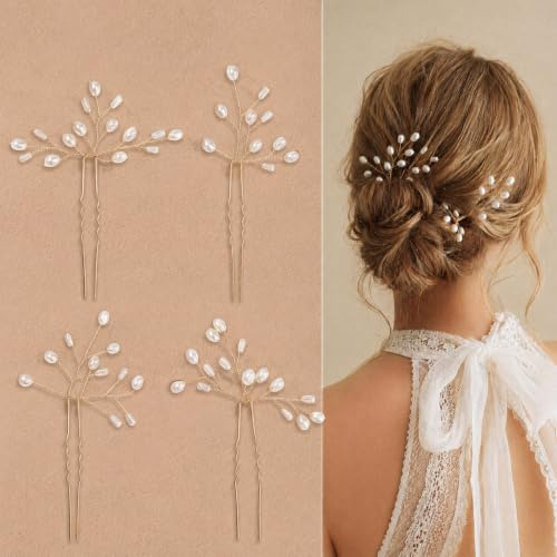 TLDBATICE 4 Pezzi Forcine Per Capelli con Perle Eleganti, Accessori Capelli Sposa per Matrimonio e Damigella, Punti Luce Capelli Sposa, Fermaglio Capelli Donna Fatto a Mano per Cerimonia e Festa