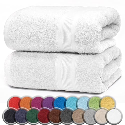 NatureMark - Confezione da 2 Asciugamani Sauna, Qualità Premium, 80 x 200 cm, 100% Cotone, Bianco