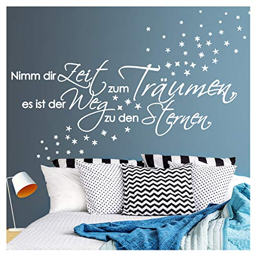 Wandora G003 Spruch Nimm dir Zeit zum Träumen I weiß (BxH) 135 x 41 cm I Sterne Schlafzimmer Aufkleber selbstklebend Wandaufkleber Wandsticker