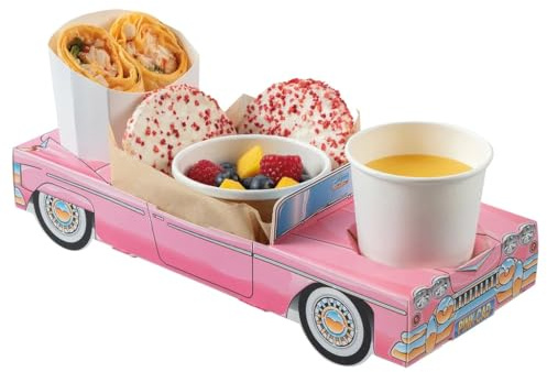 MustBeBonkers x5 Girls Pink Convertible Car - Party Meal Food Trays - Lunch Snack Box Plate Tray