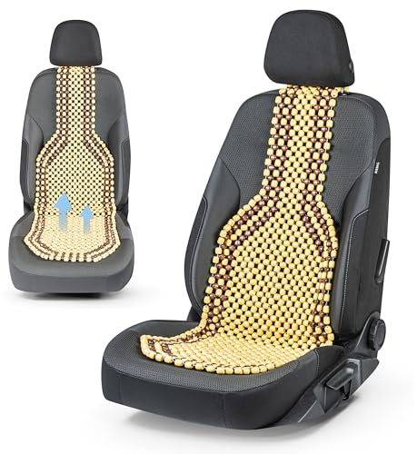 Walser CarComfort Sitzauflage aus Holzperlen, Sitzaufleger Holzkugeln, Massage Autositzauflage Holz, Universal Sitzmatte Natur 13550