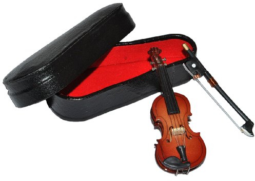 alles-meine.de GmbH 3 TLG. Set Violine mit Kasten + Bogen - Holz Miniatur Maßstab 1:12 - Geige Puppenhaus - Musikinstrument Musik Instrument Streichinstrument