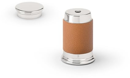 Graf von Faber-Castell - Anspitzer mit Behälter Epsom Cognac | Edler Dosenspitzer mit italienischem Kalbsleder, platinierten Metallteilen und austauschbarem Messer