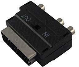 Adattatore con deviatore IN/OUT da spina scart 21 poli a 3 prese RCA + 1 presa S-VHS