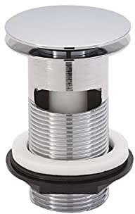 VeeBath Basin Sink Waste Modern Full Dome Pop Up Click Clack Sprung Plug Slotted with Overflow- Chrome
