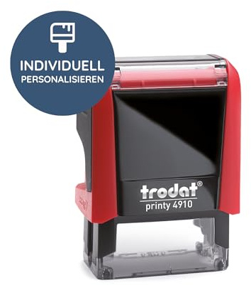 STEMPEL-FABRIK Trodat Printy 4910 Textstempel 26x9 mm, 3 Zeilen, Rot | kompakter Trodat Selbstfärber mit Wunschtext – für Namenszug & Kurztext, austauschbares Stempelkissen