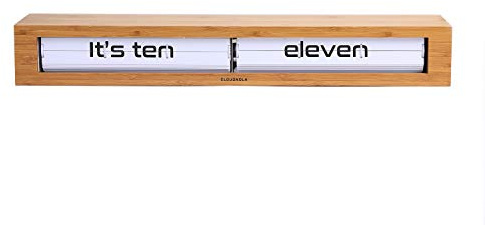 Cloudnola Texttime Wood Wall and Tabletop Flip Clock and Wall Decor, Bamboo and White, 24 inches Wide, Battery Operated Digital Display, Perfect for Living Room, Kitchen, Office and More!
