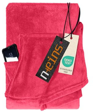 npluseins Decke mit Ärmeln Geschenke für Frauen und Männer 130x180 cm TV Deckenpullover Kuscheldecke das Original mit Ärmel & Bauchtasche 1448.2043, pink