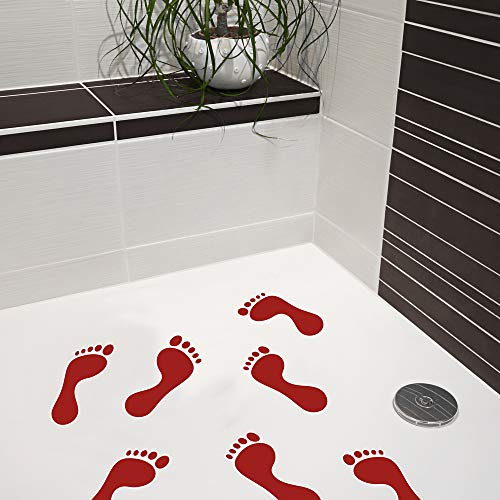 AnTina TAPES® Antirutsch Aufkleber Dusche Pads (8X Fußabdruck rot) | barfußfreundlich, für Dusche & Badewanne, pflegeleicht, wieder entfernbar, geprüfter Rutschschutz, inkl. Reinigungstuch