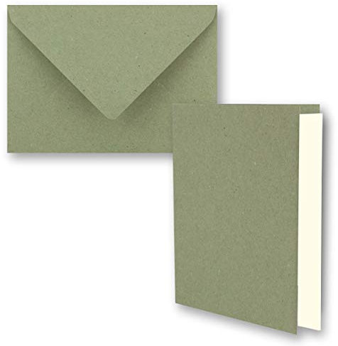 75x grünes Vintage Kraftpapier Falt-Karten SET mit Umschlägen und Einlegern DIN A6-10,5 x 14,8 cm - grün - Recycling - blanko