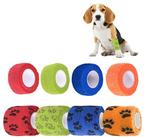 Kingrun Selbstklebende Bandage, Elastische Kohäsive Haftbandage für Hund, Pferd, Haustier, Wrap Klebeverband für Handgelenk Knöchel Finger, in 4 Farben, 5cm*4.5m(4 Rollen), 2.5cm*4.5m(4 Rollen)