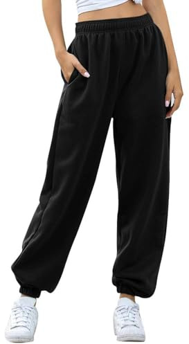Nuofengkudu Donna Harem Jogger Pantaloni Felpato Caldo con Tasconi Vita Alta Larghi Lunghi Elastico Caviglia Classico Baggy Fitness Pantalone Running Sportiva Invernale Casa(Vello-Nero, M)