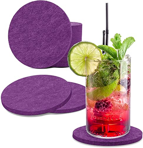wortek Filzuntersetzer rund für Gläser – 8er Set Glasuntersetzer für Getränke, Tassen, Bar, Glas - Ø 10cm Tischuntersetzer waschbare Untersetzer Gläser Lila Glas Untersetzer-Set