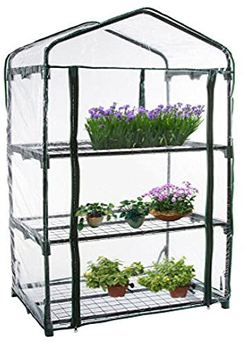 TWH Housse de serre de jardin à 3 niveaux en PVC transparent avec fermeture éclair - Mini serre de jardinage pour intérieur et extérieur (sans étagères)