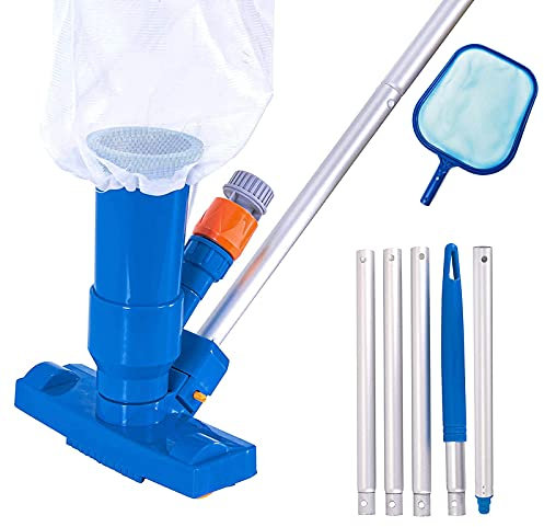 Portable Pool Cleaning Kit with 5 Pole Section, Hot Tub Vacuum Cleaner Kit with Pool Cleaning Net, Swimming Pool Pond Spa Jet Vacuum for Above Ground and Inflatable Pool, Spa, Pond, Hot Tub