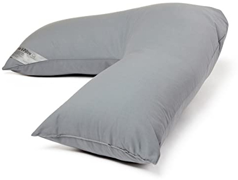 Charlotte Andersen V Shaped Orthopaedic Pillow Maternity Neck Pillow Polycotton Non Allergenic, For And Back, Soft, Pregnancy Nursing Support, Firm, Extra Filled Hollow Fibre, Machine Washable (Grey)