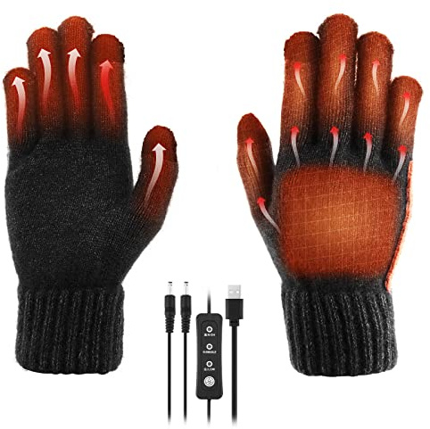 Aceshop Guanti Riscaldati USB per Uomini e Donne - Invernali da Lavoro a Maglia Lavabili Con 3 Temperature Regolabili per Dito Intero