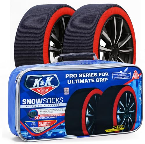 K&K Auto Snow Socks for Tires – Pro Series for Ultimate Grip Approved Snow Chain Alternative Traction Device – Tire Sock for SUV Van Pickup Truck – Winter Travel Accessory Emergency Kit – XXL (2pcs)