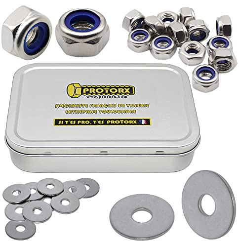 Arandelas de metal extra grandes 50 unidades M6 + tuerca de freno autobloqueante 50 unidades M6: caja surtido de tornillos de acero inoxidable 100 piezas de acero A2 para tornillos y pernos, antióxido