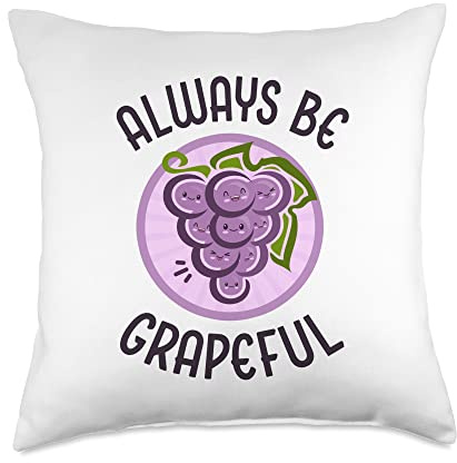 Always Be Grapeful Cute Adorable Kawaii Grapes Food Pun Throw Pillow