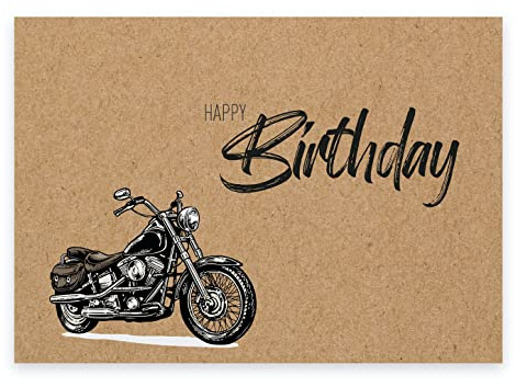 1 Premium födelsedagskort grattis på födelsedagen med motorcykelmotiv 18 x 12 cm med 1 kuvert, födelsedagskort för motorcyklister, motorcykelfans, motorcykelvänner