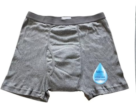 ZiaWorld Washable Incontinence Pants for Men with Fly Cotton Boxer Briefs Shorts for Mens Urinary Leakproof Reusable Underwear 50 ML Absorbent Breathable Odour Control (XL)