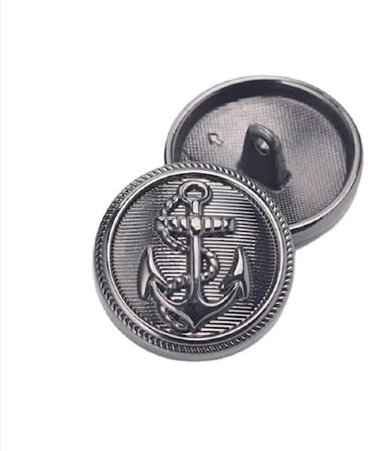 10Pcs Kleidung Knöpfe - Metall Boot Anchor Muster Nähen Knopf Griff Runde Knöpfe Set für Blazer Uniform Jacke (Pistole Schwarz, 20mm)