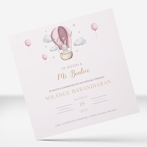PRINT STAMP LOVE Invitaciones Personalizadas y Recordatorios Bautizo Niño y Niña de 15x15cm | Personaliza Nombre, Fecha y Texto | Tarjeta para Invitados - Elige entre 4 Modelos (Modelo 2)