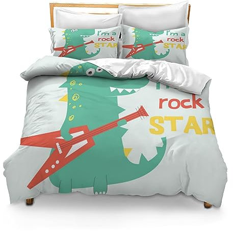 Horienteeon - Set copripiumino completo con dinosauro, morbido per tutte le stagioni, set di biancheria da letto con piumino e federe