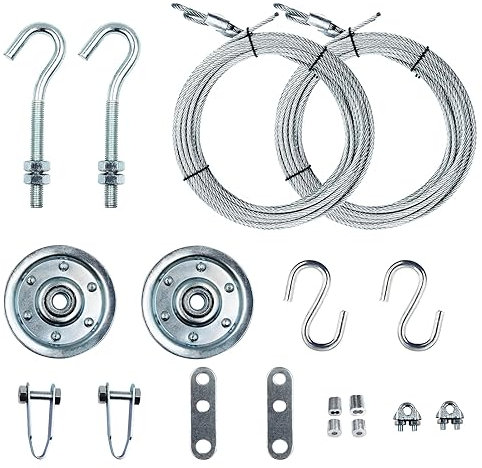 LAJIAOZ Kits de rechange pour câble et poulie de porte de garage - Pièces de quincaillerie pour porte de garage - Charnières, rouleaux, roues, support supérieur, câble métallique (pour portes de 2,4 m