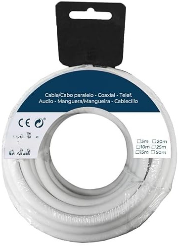 PRENDELUZ Bobina tubo tubolare 15M, cavo in bobina bianco, cavo coassiale/parallelo/telf - audio, cavo sezione 3 x 1 mm