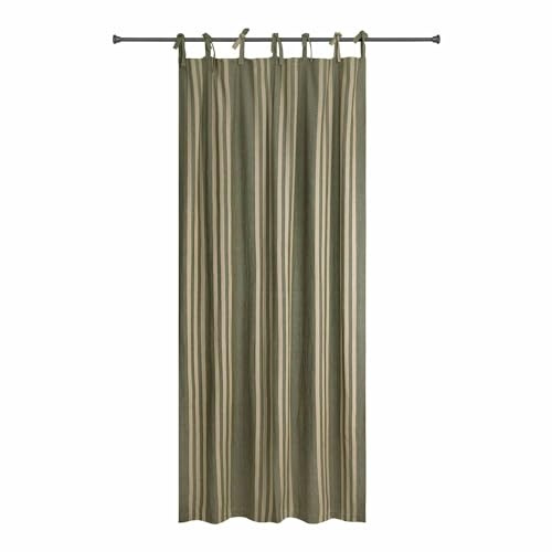 Loberon Vorhang Semallé, Zeitloses Streifendesign, Stilvolles Fischgrätmuster, mit Bindebändern, Gardine, Fensterdekoration, Sichtschutz, Baumwolle, grün/beige