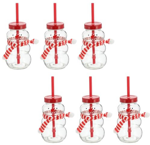 Novaliv 6x Tassen Glühwein 260 ml Personalisierte Weihnachtstasse mit Trinkhalm - Schneemann als Glühweinbecher - Weihnachts Motiv Tasse mit Deckel und Strohhalm Weihnachtstassen Handwärmer mugs