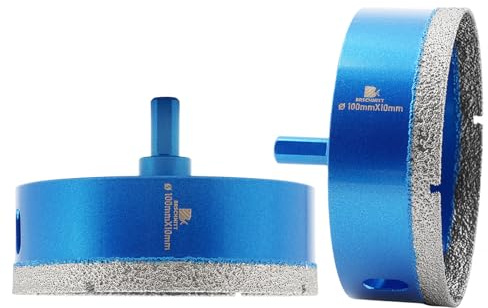 Dry Diamond Core Drill Bit,BRSCHNITT 100mm Diamond Hole Saw Core Drill Bit with Triangle Shank for Porcelain Tile Ceramic Stone Granite Marble（2pcs）