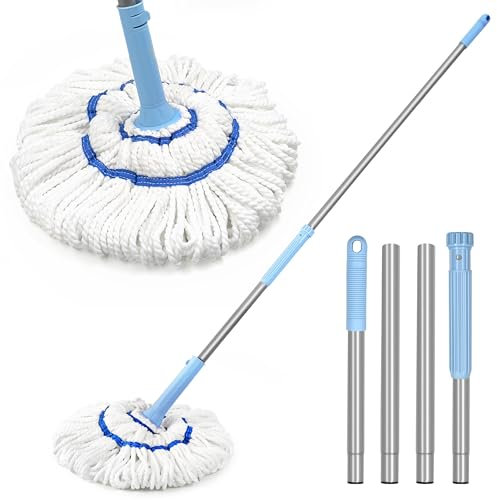 NEWE Self Wringing Twist Mop for Floor Cleaning, Upgraded 45 cm Wide Microfiber Mops, 140 cm Long Handle Wet Dry Kitchen Easy Squeeze String Mop for Wood, Hardwood, Tile, Marble(Blue)