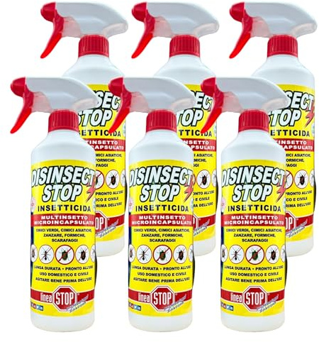 Disinfect Stop Insetticida Multiuso Microincapsulato per Cimici Verdi, Cimici Asiatiche, Zanzare, Formiche, Scarafaggi, Formato da 500ml (6 Flaconi) - New Insektill -