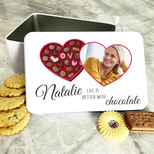 Fingerprint Designs Box Of Chocolate Heart Photo Frame Romantic Gift Personalised Treat Tin | Personalised Gift | Custom Gift | Tin | Storage Container|