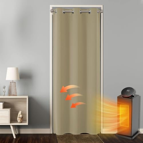 Joydeco Verdunklungsvorhänge 1 Stück,Türvorhang Blickdichte Türgardine,Tür Vorhang mit Ösen Thermo Kälteschutz Hitzeschutz Schallschutz für Schlafzimmer Wohnzimmer（Beige,1xH195xB150）