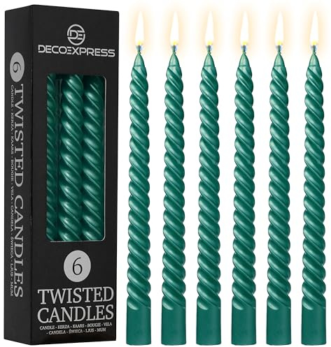 DECO EXPRESS Middagsljus paket med 3 eller 6 vridna droppfria färgade spiralljus långvariga 6 timmar bränna doftfria (metallisk tall, paket med 6)