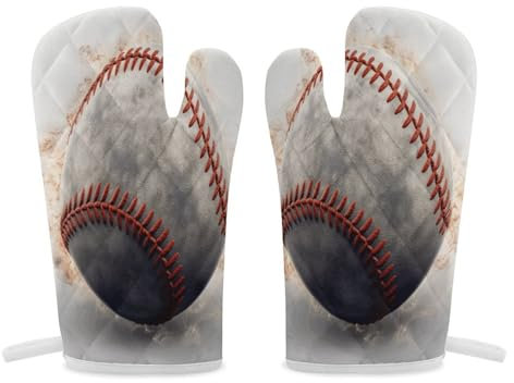 Thermal Gloves, Baseball Print Heat Resistant Gloves Oven Mitts Kitchen Gloves Cooking Gloves Microwave Gloves