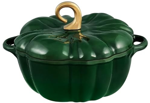 Flavehc Cocotte en Potiron de 3,14 L avec Couvercle | Cocotte en Fonte de Potiron pour la Cuisson du Pain | Cocotte en Fonte Émaillée de Couleur Vert Citron avec Poignées
