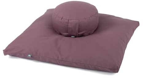 Bodhi Meditations-Set | ECO Serie | Meditationsmatte (Zabuton) & Rondo Meditationskissen | Mit Bio-Dinkelfüllung | Bezug aus 100% Bio-Baumwolle | Meditationsunterlage & Kissen (Dusty Purple)