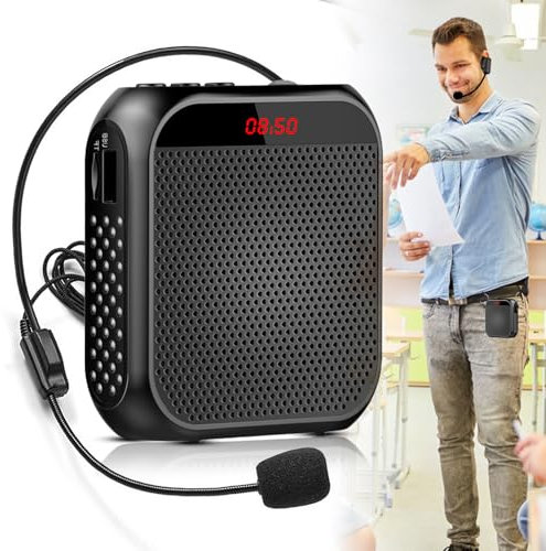 Amplificateur de voix avec microphone sans fil - Haut-parleur portable rechargeable avec micro - Batterie 2200 mAh - Mini amplificateur de voix sans fil pour entraîneurs, enseignants, guides de