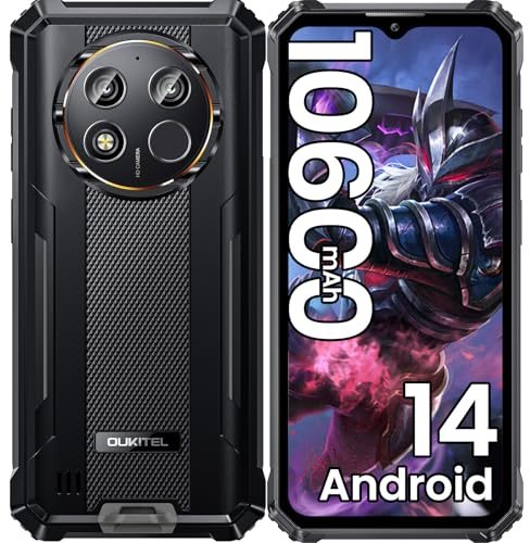OUKITEL WP28E (2025) Outdoor Smartphone Android 14, 10600mAh Outdoor Handy Ohne Vertrag, 16GB + 64GB /1TB, 6,52 Smartphone mit 13MP Kamera, IP68 Wasserdicht, Dual 4G SIM/NFC/GPS/OTG/Face ID -Schwarz