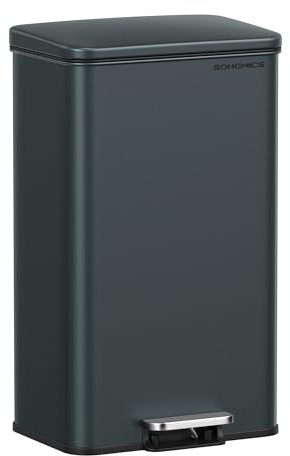 SONGMICS ULTB540G01 Küchenmülleimer, 40 L Abfalleimer, großer Tretmülleimer mit Deckel, Edelstahl, sanft schließend, 15 Müllbeutel enthalten, Anthrazitgrau