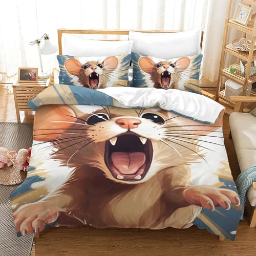 Lorolivier Mouse Set Di Biancheria Da Letto Stampato in 3D Con Federa, Fodera Per Piumino Da Con Chiusura A Cerniera, Microfibra Morbida Adatto A Bambini Adulti Single（140x200cm）