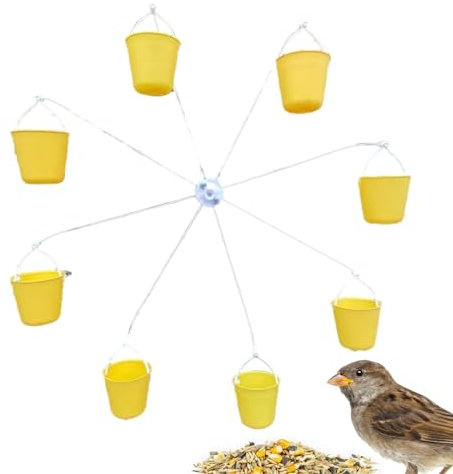 Vogelfutterstation im rotierenden Design, Vogelfutterstation Spielzeug mit Riesenrad, 8 Futtereimer für Vögel, Indoor-Vogelfutterspender für Gehwege