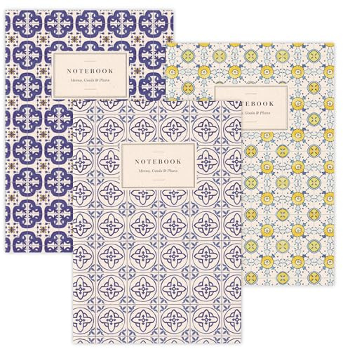 3er-Set Notizhefte DIN A5 | Mediterrane Fliesen-Muster | 60 Seiten 80g/m² Papier | Notizen, Journaling, Skizzen, kreative Ideen