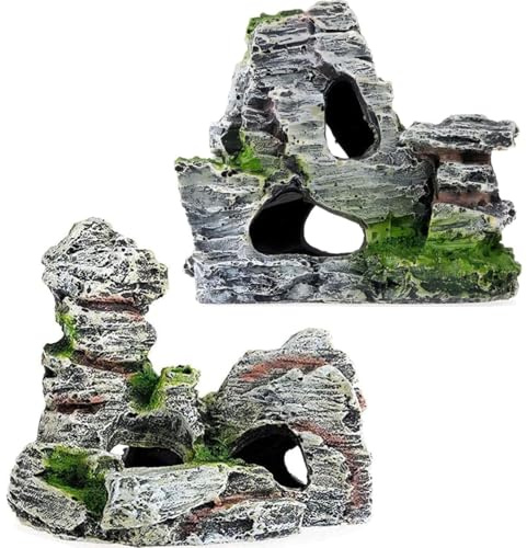 ZHjuju Decorazioni Acquario, 2 Grotta Decorativa per Acquario Accessori per Acquario Artificiale Resina Acquario Ornamento Paesaggio Grotta Acquario Decoro Paesaggio per Nascondere Pesci e Gamberetti